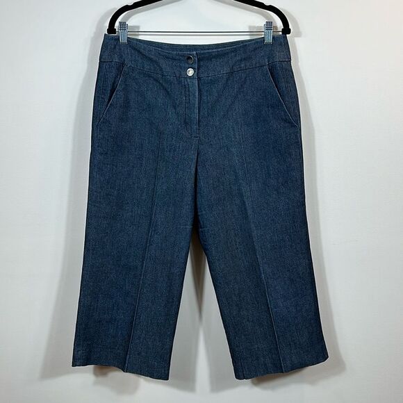 Sandro Sportswear Heathered Blue Trouser Cropped Capri Pleated Women Size 14 - Picture 1 of 10